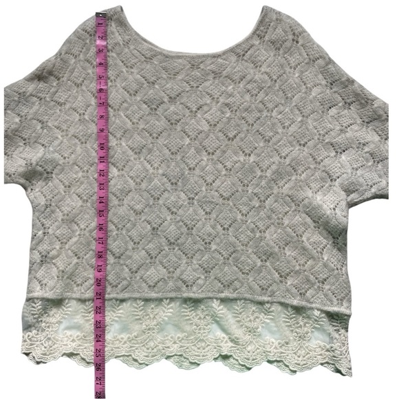 Anthropologie Knitted & Knotted Lace Hem Sweater Short Sleeve Cream Small - Picture 11 of 11